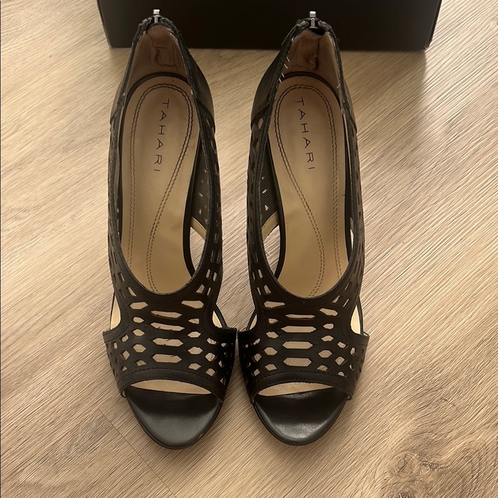 Tahari Black Stiletto Heels with Peep-Toe Design